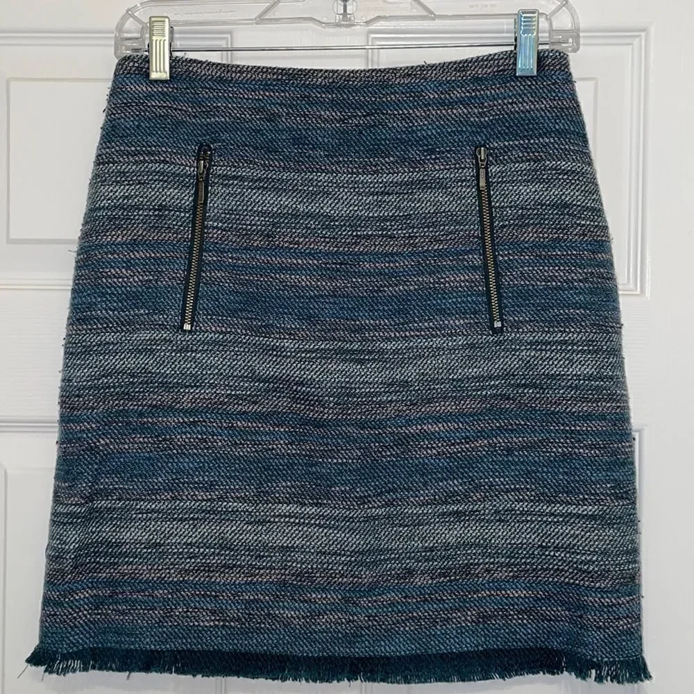 ✨Ann Taylor Loft Blue, Cream & Tan Tweed Mini Skirt - Picture 1 of 8